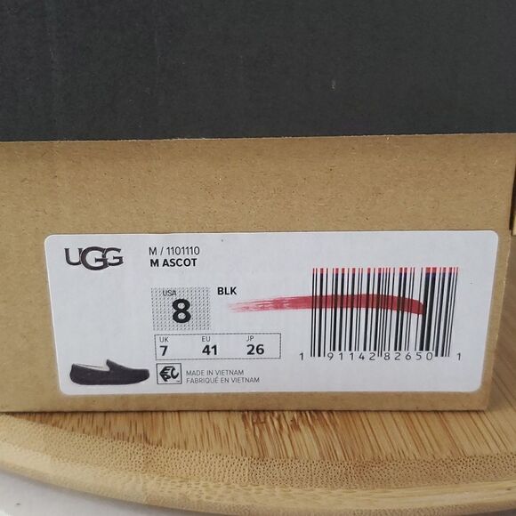 UGG Ascot Slipper Black Suede Wool Comfort Loafer Men's US 8 NIB - Picture 14 of 15